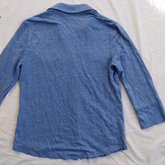 J.McLaughlin Brynn 3/4 Sleeve Shirt Henley Blue Linen Blend Women's Size Small - Picture 9 of 12
